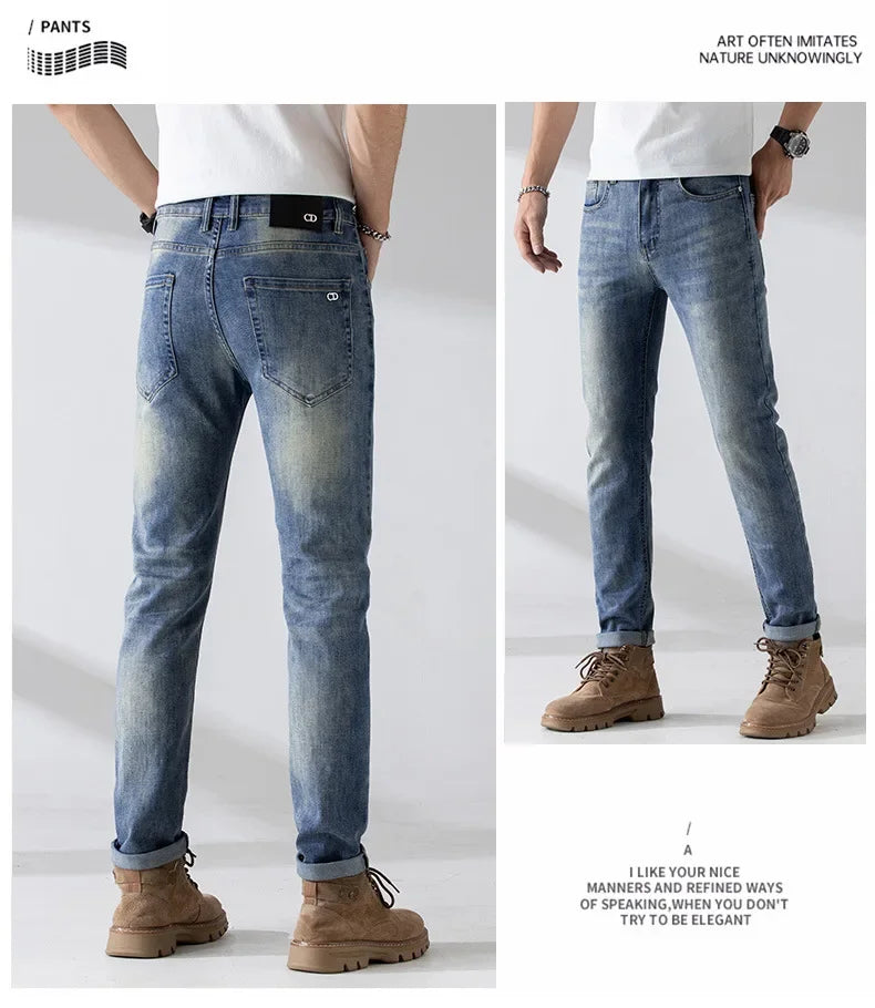 Spring Summer New High End Jeans Men's Elastic Slims Smooths Your Silhouette Casual Fashionable Trendy Denim Trousers