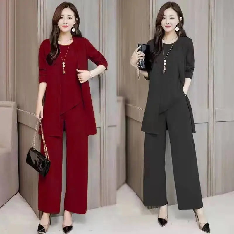 Women's Fashionable Stylish Wide Lady Slimming Fashion plus Size Women Three-Piece Suit