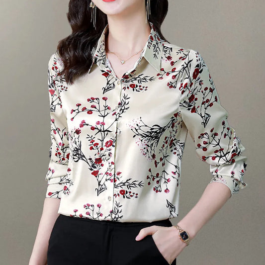 ARWEN & AJH GROUP Chic Printed Casual Office Shirts For Women Long Sleeve Silk Satin Fashion Women Blouses 2024 Elegant Female Tops  ARWEN & AJH GROUP