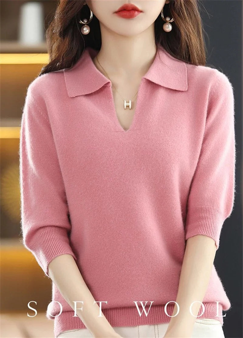 2024 New Women Knitted Sweaters Autumn Winter Warm Clothing Fashion Casual Sweater Long Sleeve Jumper V-Neck Loose Pullovers Top