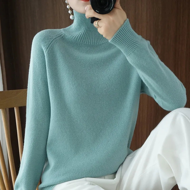 Turtleneck Sweater Women 2023 Autumn Winter Thick Warm Korean Fashion Knitwears Womens Pullovers Long Sleeve Basic Knitted Tops