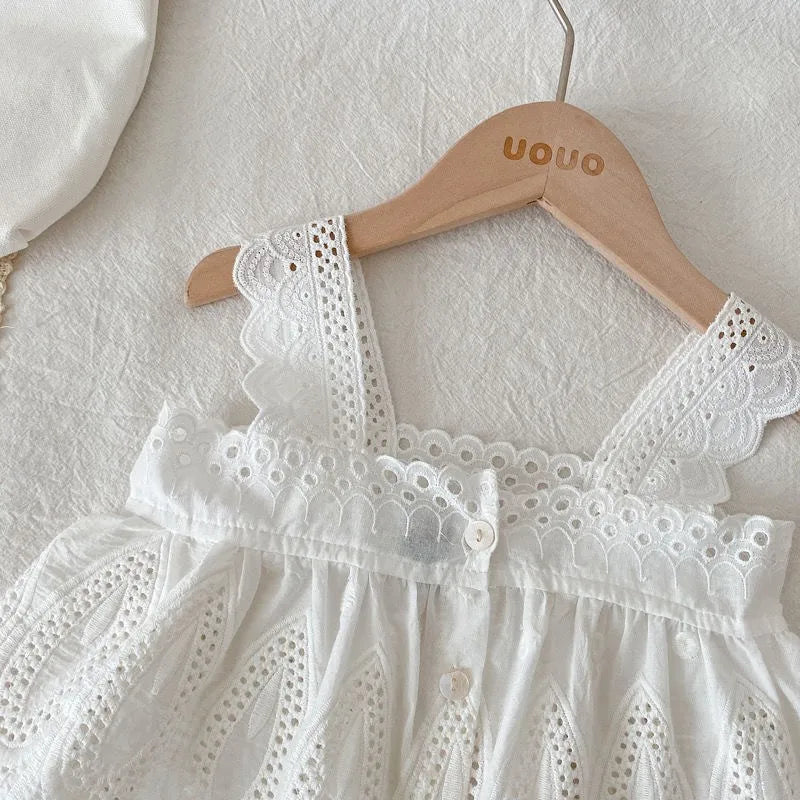 Girls Summer Suit White Suspender Top + Denim Shorts Two-piece Set Casual Simple Style Lace Loungewear Outfit