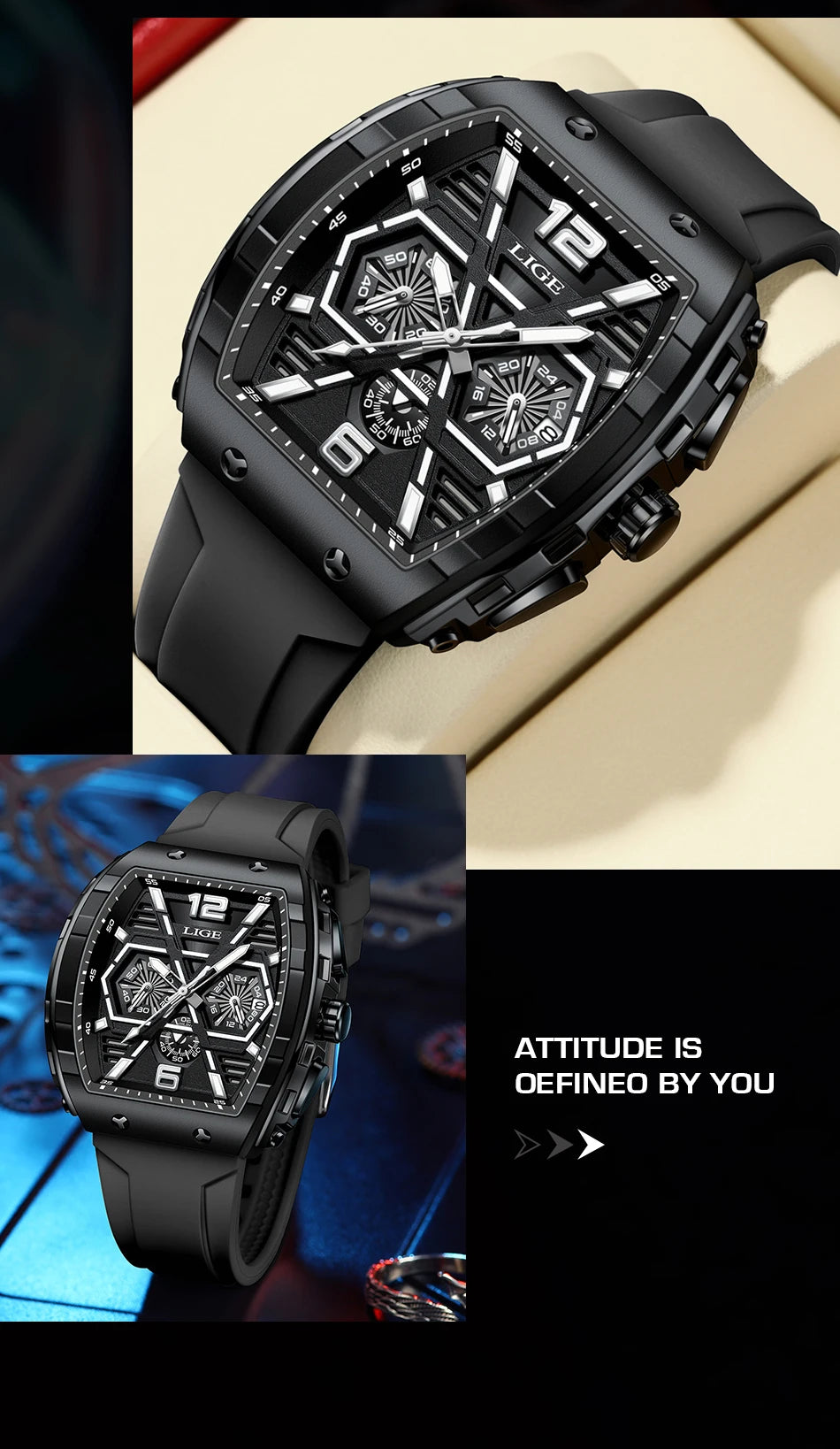 Relogio Masculino LIGE Men Watch Luxury Waterproof Quartz Wristwatch Raise Wrist Luminous Date Sports Silicone Clock Man Watches