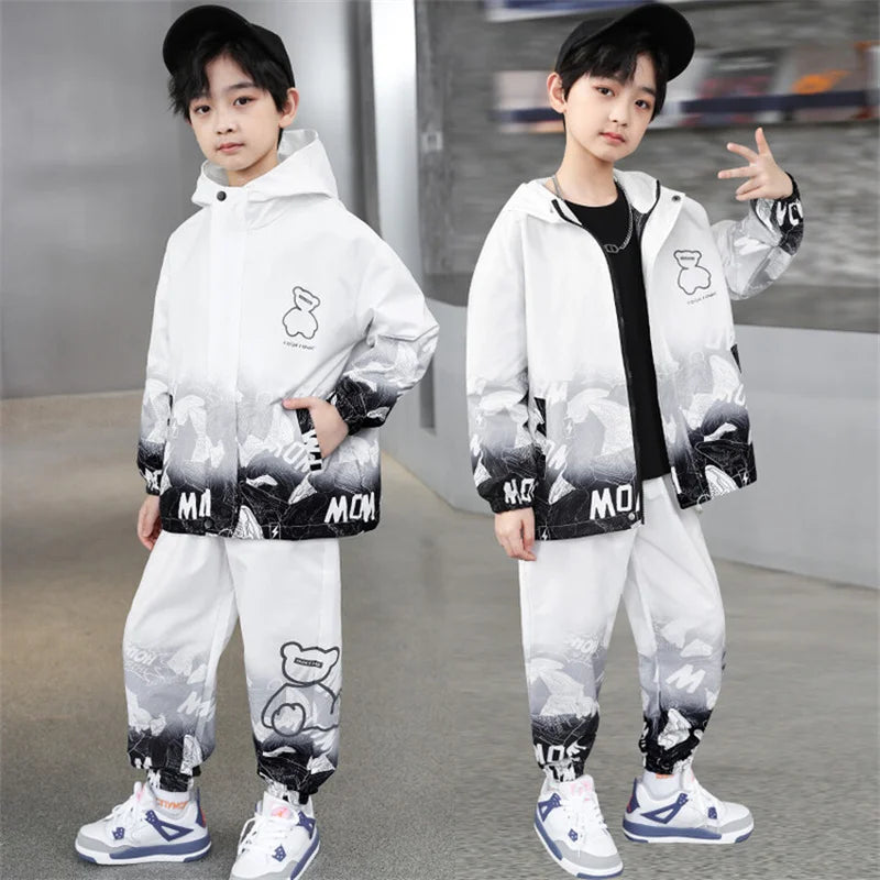 Boys Suits Coat +Pants 2PCS/Sets 2024 White Warm Thicken Winter Autumn School Plus Size Children Clothing