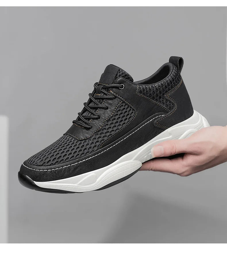 Breathable Sneakers Man Elevator Shoes Height Increase Insole 8cm Black Taller Shoes Men Leisure Fashion Sports Plus Size 37-44