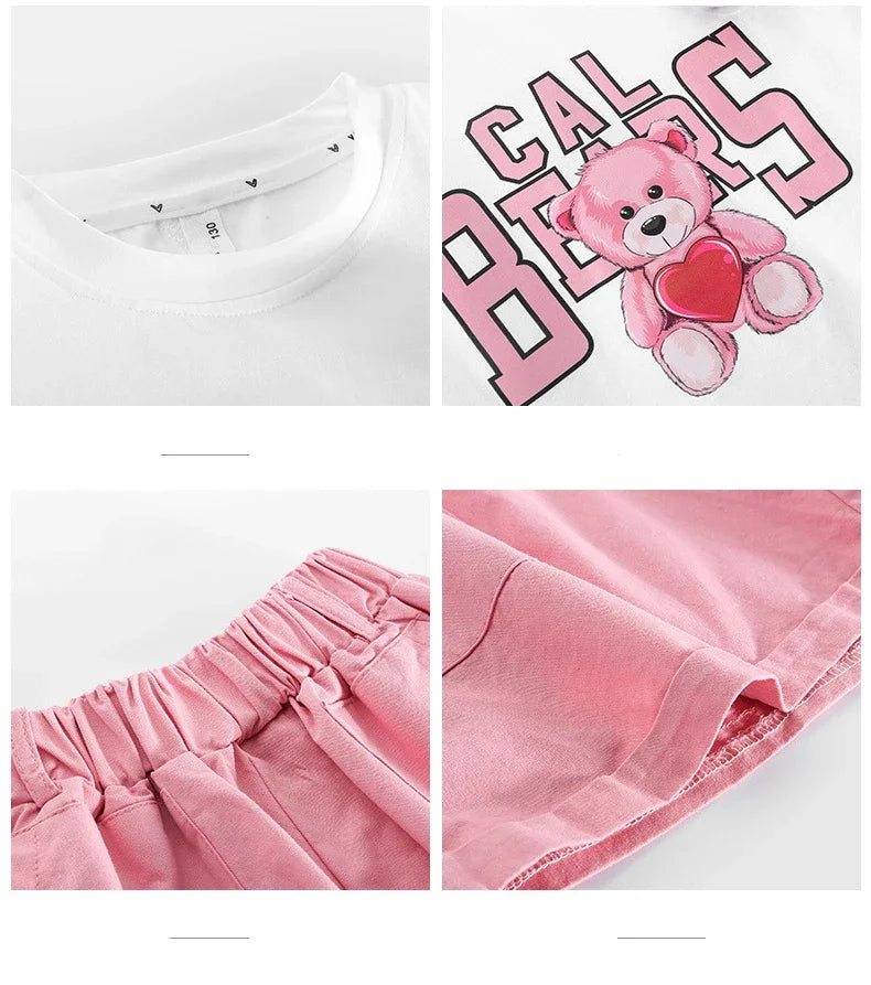 Teenager Girls Set 2-piece Casual Sportswear Unit for Outer Wear Short-sleeved Cute Top + Loose Shorts Loungewear Outfit