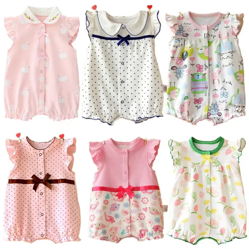 2024 newborn baby Summer clothes rompers for babies girls overalls short Sleeve cotton baby clothing pajamas Baby Girl onesies