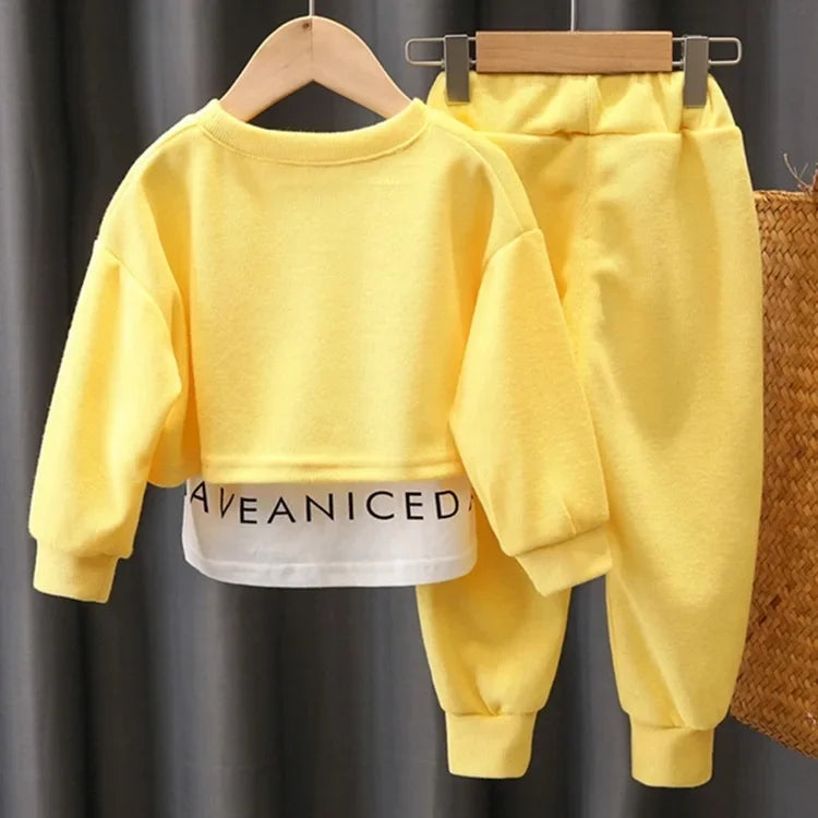 Autumn Baby Girl Clothes Children Letter Sweater Pullover Top and Sport Pant Set Girls Patchwork  Outfit Tracksuit