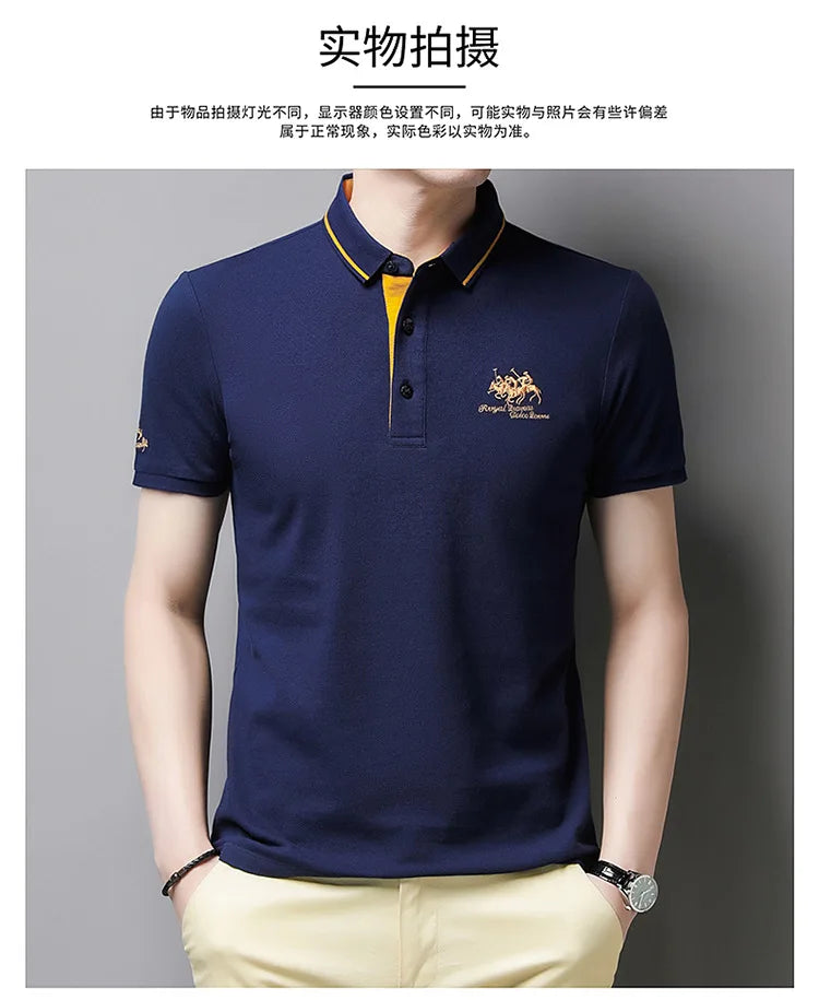 2024 Summer New Men's Embroidered Polo Collar 100% Cotton Short Sleeved Polo Shirt Fashion Solid Color Casual Top T-shirt M-4xl