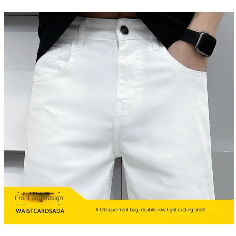 2024 high-end light luxury summer ultra-thin section white jeans shorts black loose casual straight men's pants