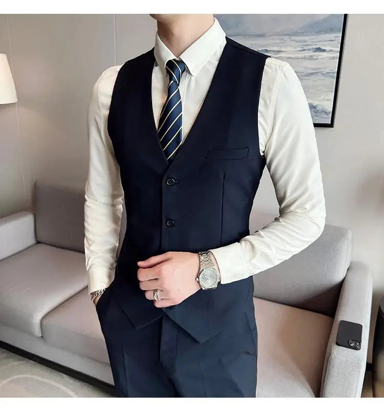 2023High-quality solid color (suit + vest + trousers) Men's business formal suit 3/2 business suit bridegroom and best man