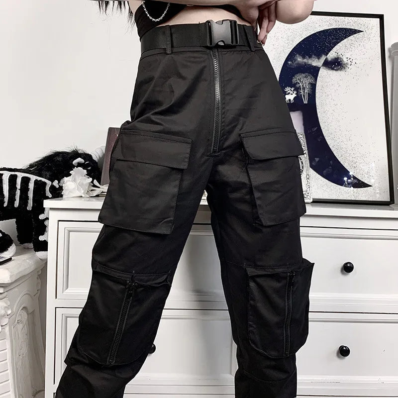 مجموعة اروين arwen&ajh group 2024  Joggers Ribbons Pants Black cargo slacks high waist sports pants Streetwear Hip Hop Casual Overalls Trousers Cool Safari Style