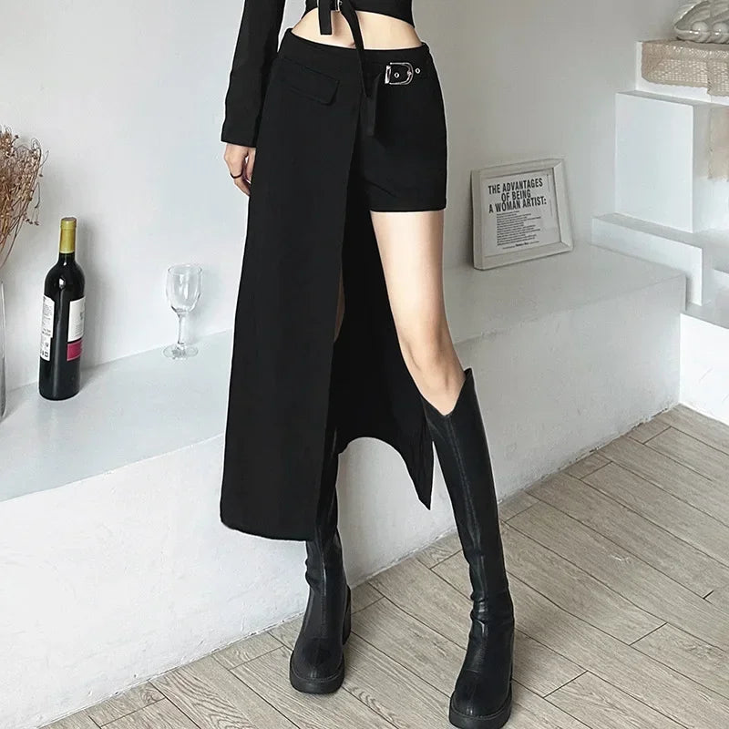 مجموعة اروين التجارية ARWEN&AJH GROUP  2024 European  Gothic Skirts Goth Dark Patchwork Sexy Mini Women Grunge Irregular Hem High Waist Cargo Skirt Hip Hop Black Summer