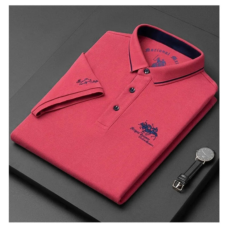 2024 Summer New Men's Embroidered Polo Collar 100% Cotton Short Sleeved Polo Shirt Fashion Solid Color Casual Top T-shirt M-4xl