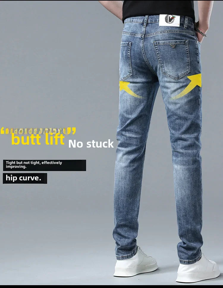 Free Shipping Slim Fit Men's Jeans Straight Leg Europe Trendy Brand Fashionable Washing Long Pants Casual Scene