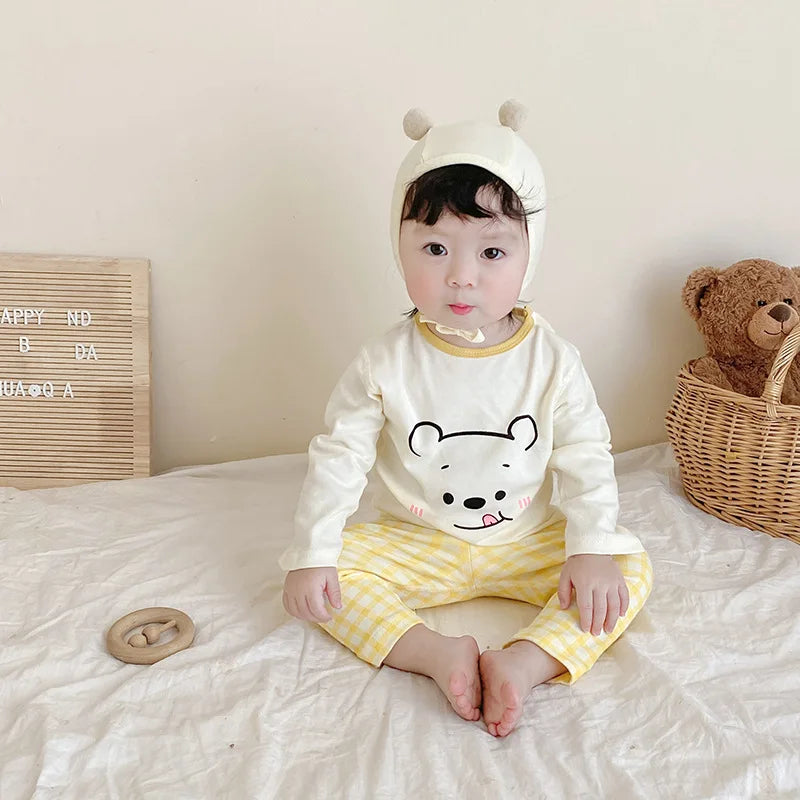 2024 Korean Ins Kids Loungewear Outfit Set Cotton Autumn Pants Boys Girls Pajamas Baby Winter Indoor Clothes 0 To 24 Months