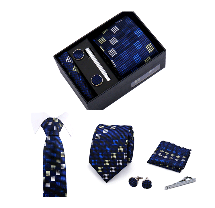 Fashion Elegant Men's Necktie Gift Box Striped Tie Handchief Cufflink Tie Clip 4 pcs Set Wedding Business Party Suit Accessories