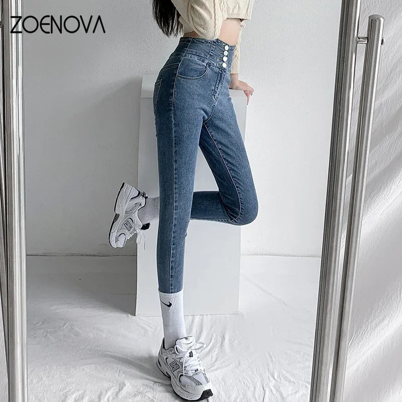 ARWEN & AJH GROUP مجموعه اروين Skinny Pencil Jeans Four Buttons Vintage High Waist Women Slim Stretch Denim Pants Tight Trousers 2022 Women's Pants