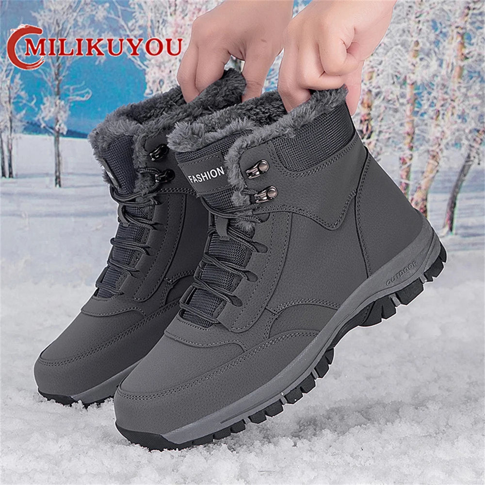 Winter Men's Snow Boots Couple Waterproof Sports Casual Shoes Plush Warm Men's Boots Outdoor Men's Hiking Boots Work Travel Shoe