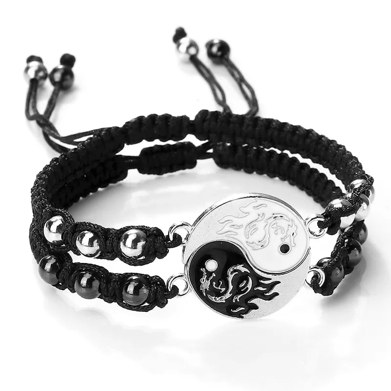 2Pcs/set Dragon Tai Chi Gossip Braided Bracelet for Women Men Best Friends Adjustable Yin Yang Bracelets Fashion Couple Jewelry