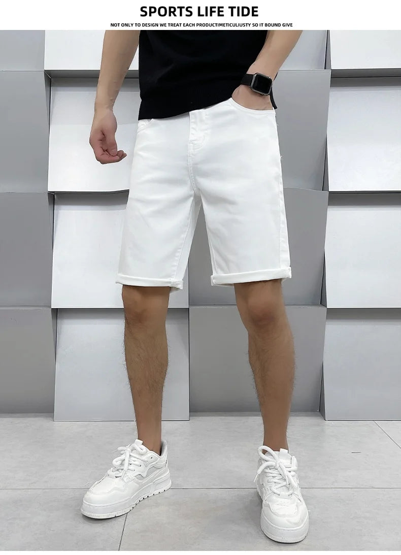 2024 high-end light luxury summer ultra-thin section white jeans shorts black loose casual straight men's pants