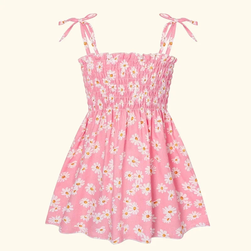 Children Girl Dress Summer Elegant Sling Princess Dresses Flower Print Kids Beach Sundress Casual Cotton Baby Girl Clothing