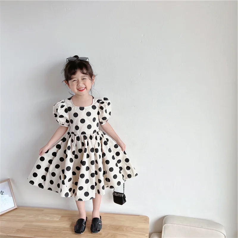 Summer Girls Dresses European And American Style Polka Dot Tie Waist Princess Dress 2022 Baby Kids New Children'S Clothing