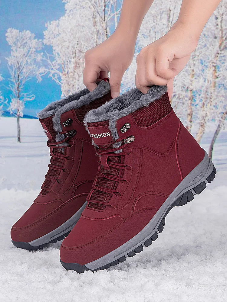 Winter Men's Snow Boots Couple Waterproof Sports Casual Shoes Plush Warm Men's Boots Outdoor Men's Hiking Boots Work Travel Shoe