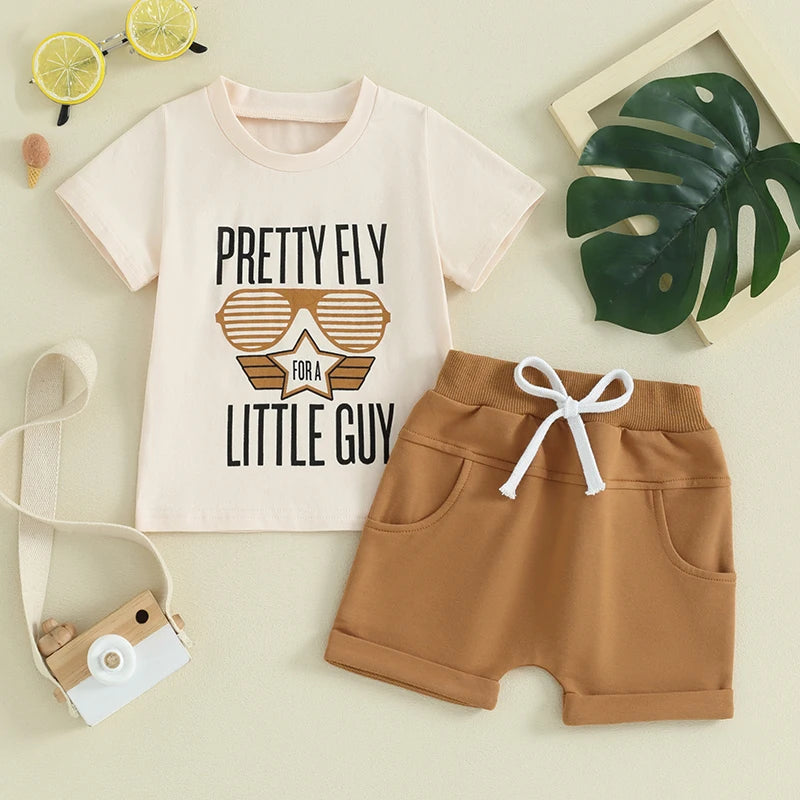 fhutpw Toddler Baby Boy Clothes Summer Short Sleeve Letter Tops Casual Shorts Set Infant 6 12 18 24 Months Outfits