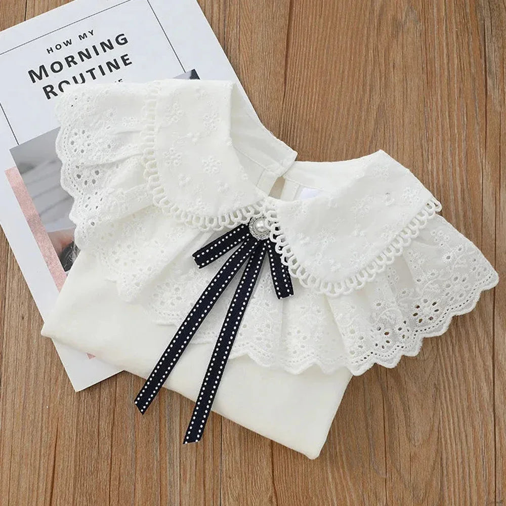 Children's Blouses  Shirts School For Girls White Tops Long Sleeve Lace Shirts Kids Shirt Baby Toddler Teen Children Clothes