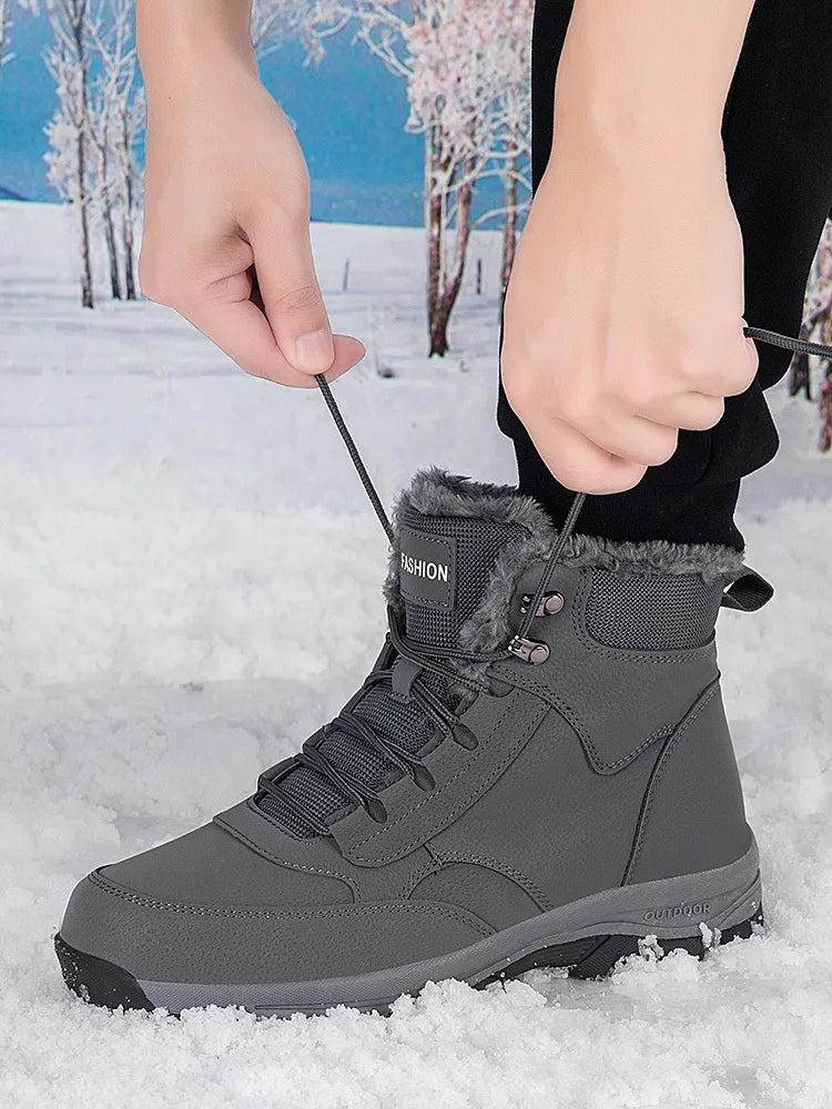 Winter Men's Snow Boots Couple Waterproof Sports Casual Shoes Plush Warm Men's Boots Outdoor Men's Hiking Boots Work Travel Shoe