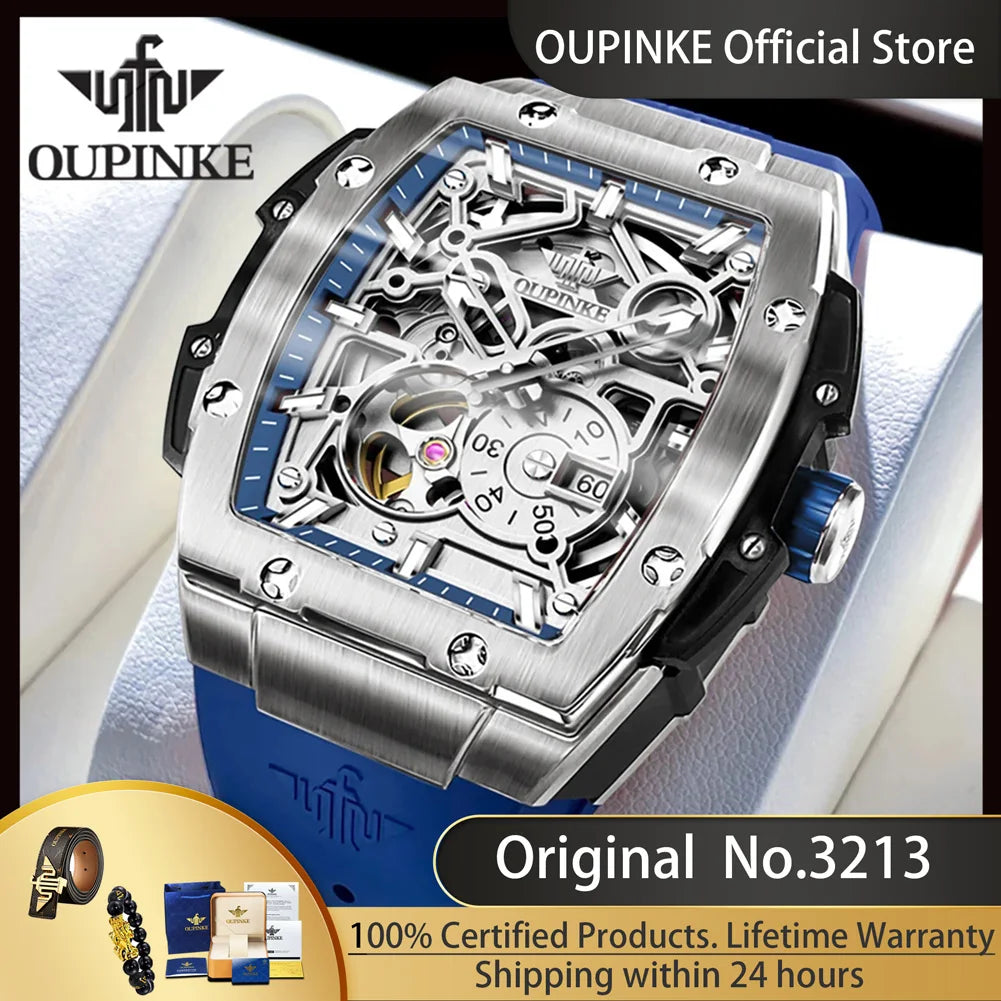 OUPINKE 3213 Brand Original Automatic Wrist Watch Men High-end Luxury Hollow Out Chronograph Waterproof Men's Mechanical Watches