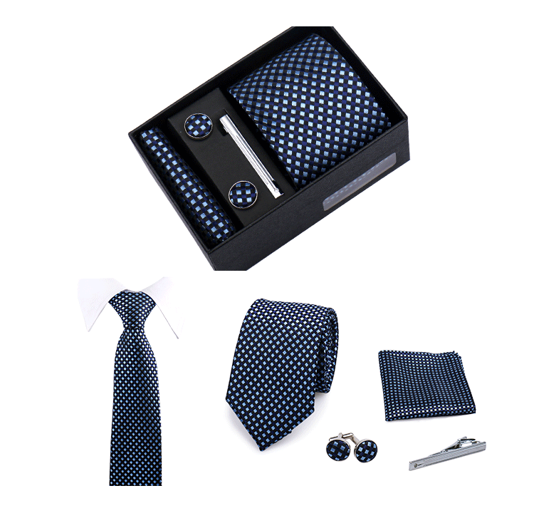 Fashion Elegant Men's Necktie Gift Box Striped Tie Handchief Cufflink Tie Clip 4 pcs Set Wedding Business Party Suit Accessories