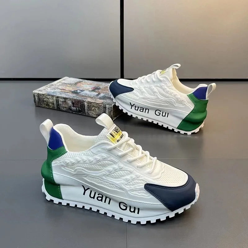 Color Block Chunky Sneakers Men Running Shoes Fashion Casual Breathable Leather Mesh Increased Thick Platform Designer Shoes