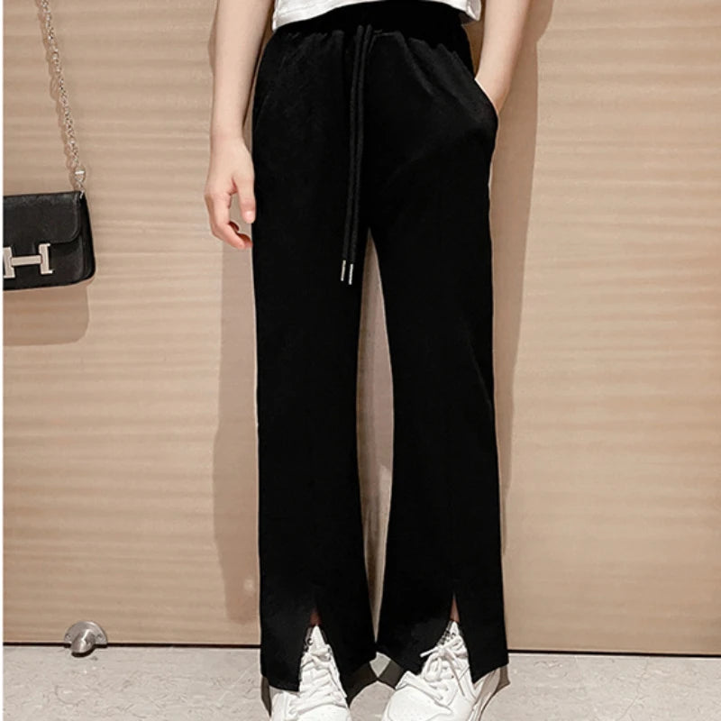 Fashion Girls Clothes Outfit Summer Letter Top & Loose Pants 2 Pieces Set  Teenage Girl Trendy Tracksuit Bell-bottom Trousers