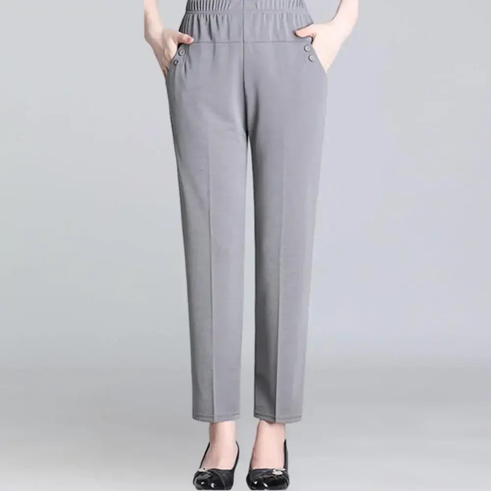 Big Size 5XL Women Casual Straight Pants Spring Summer Thin Loose Elastic High Waist Fashion Diamonds Pocket New Female Trousers