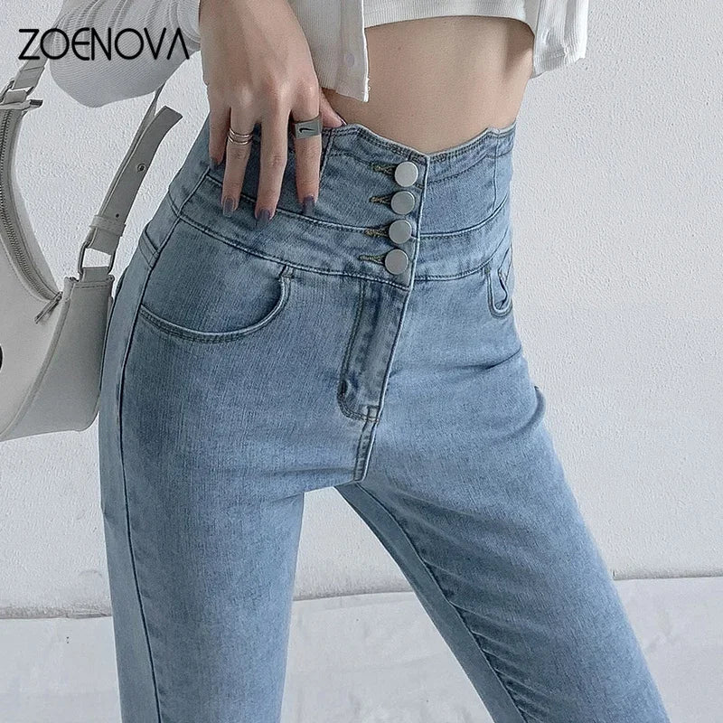 ARWEN & AJH GROUP مجموعه اروين Skinny Pencil Jeans Four Buttons Vintage High Waist Women Slim Stretch Denim Pants Tight Trousers 2022 Women's Pants