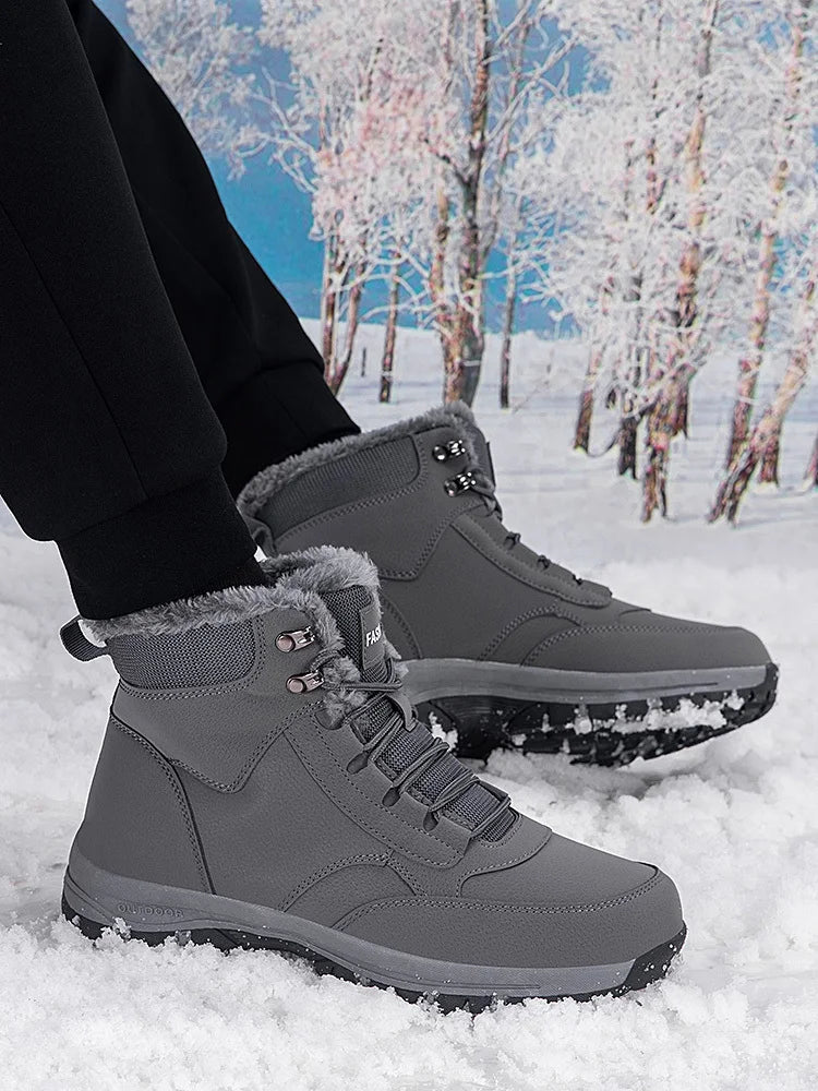 Winter Men's Snow Boots Couple Waterproof Sports Casual Shoes Plush Warm Men's Boots Outdoor Men's Hiking Boots Work Travel Shoe