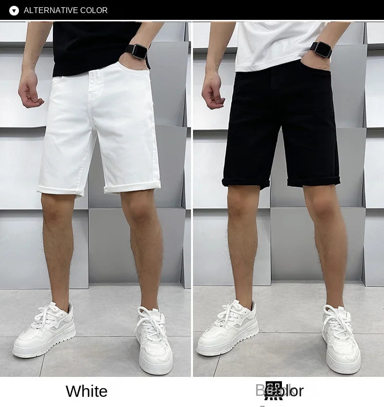 2024 high-end light luxury summer ultra-thin section white jeans shorts black loose casual straight men's pants