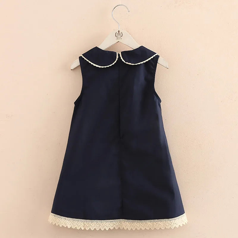 2024 Summer 3 4 5 6 8 10 12 Years Ethnic Lace Embroidery Peter Pan Collar Sleeveless Tank Sundress Cotton Baby Kids Girls Dress