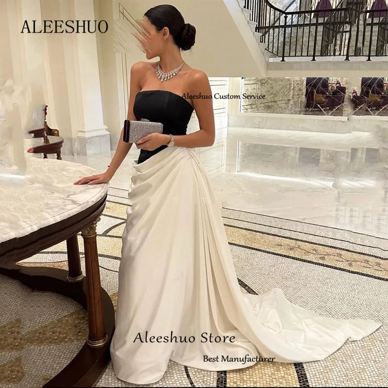 Aleeshuo Sexy Saudi Arabia Women Prom Dressess A-Line Evening Dress Strapless Formal Sleeveless GownPleat 2024فساتين سهره فاخره