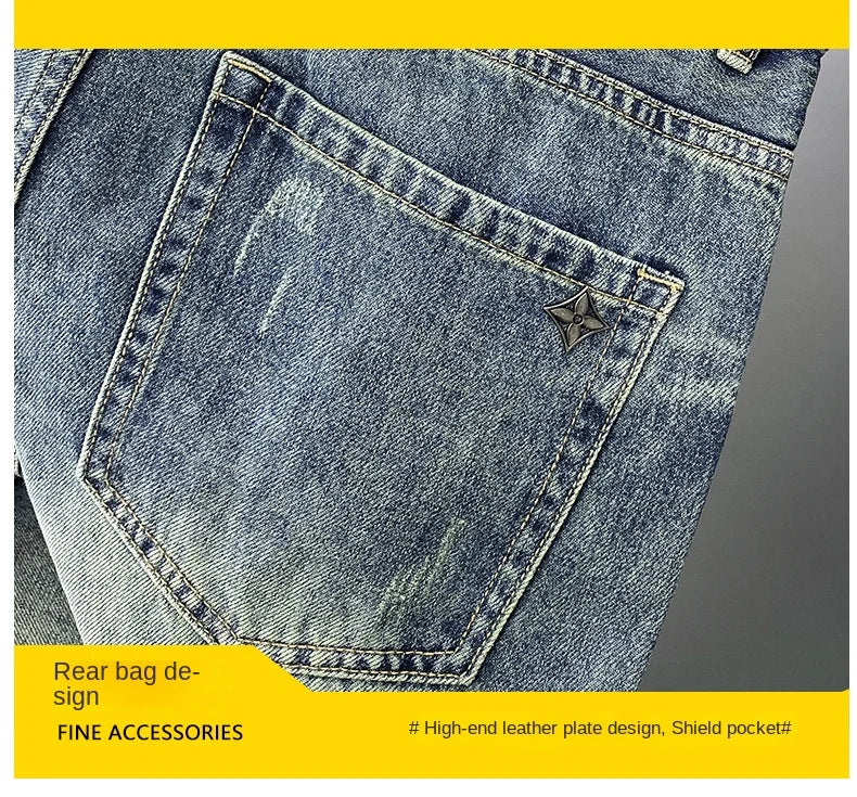 Thin section light blue jeans high-end simple fashion loose straight pants spring and summer casual versatile men's pants