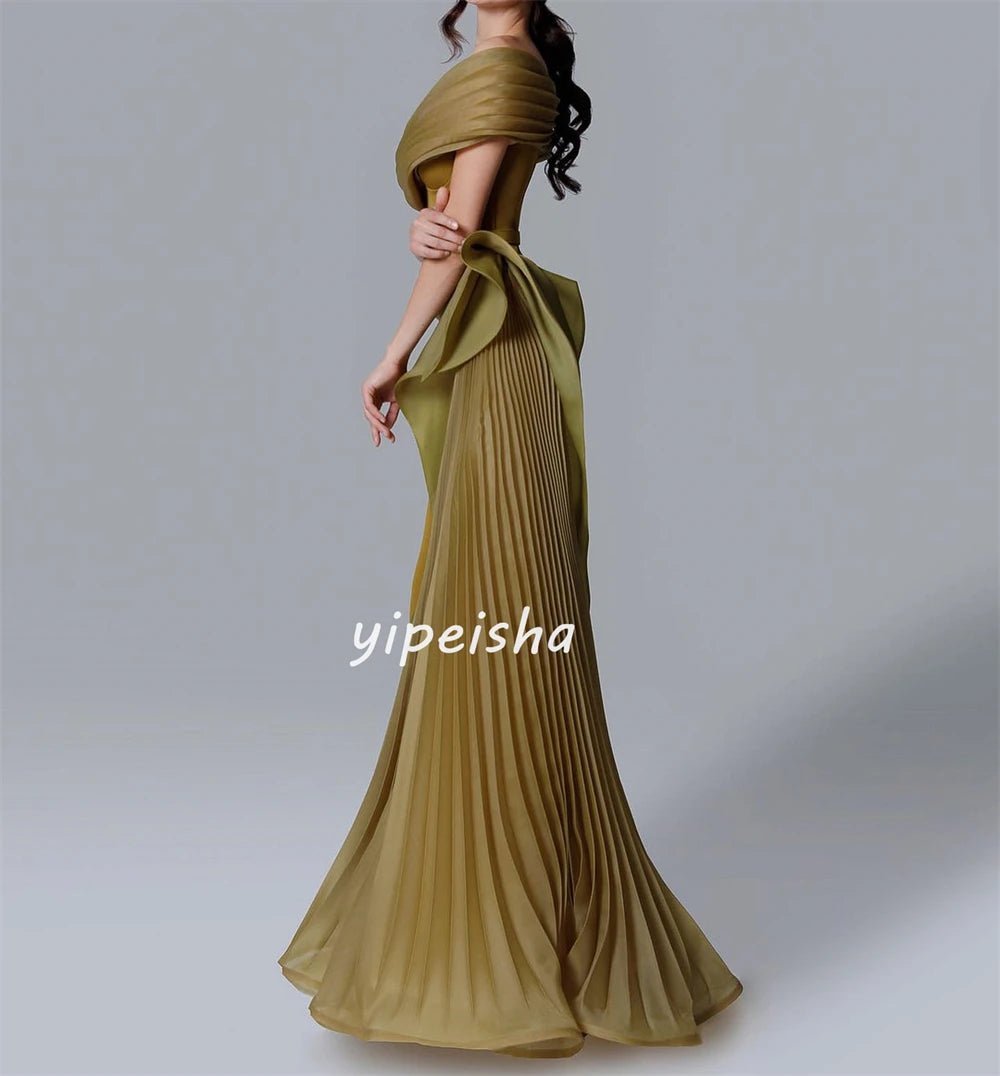 Retro Fashion Jersey Sash Pleat Ruched Draped Mermaid Off-the-shoulder Long Dresses Cocktail Dresses Sizes Available Matching