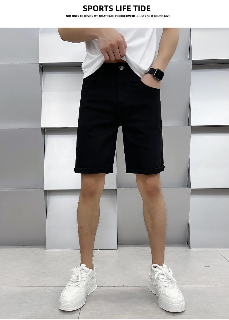 2024 high-end light luxury summer ultra-thin section white jeans shorts black loose casual straight men's pants