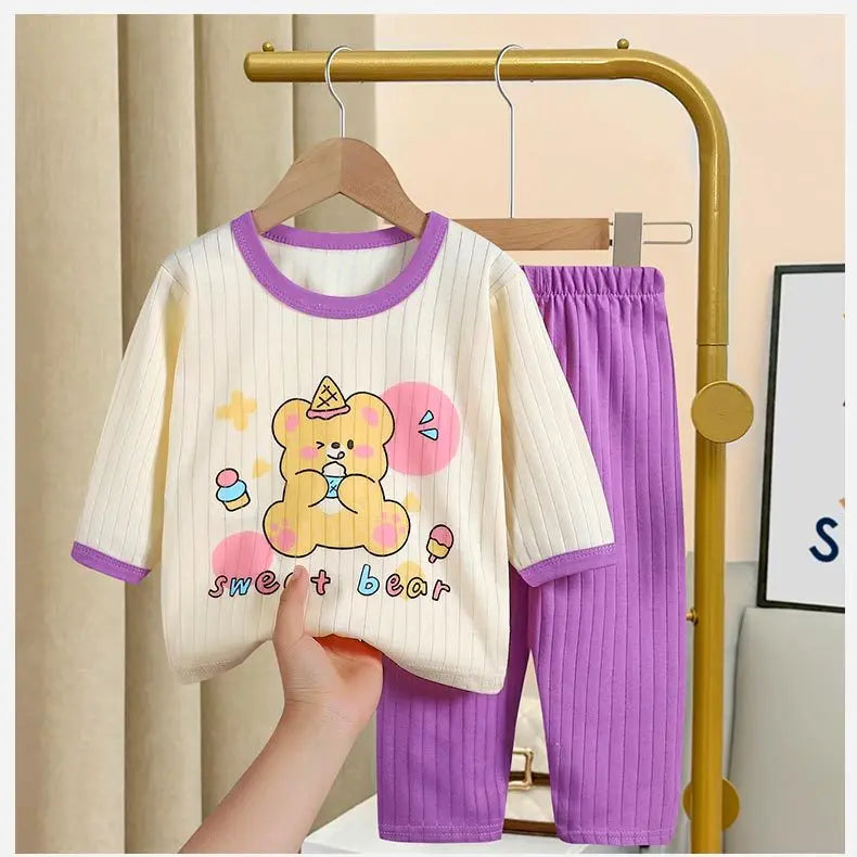 2023 Summer Long-sleeved Trousers Home Wear Suit New All Cotton Underwear Sets Babies Boys Cartoon Thin Sleepwear Pajamas Pants