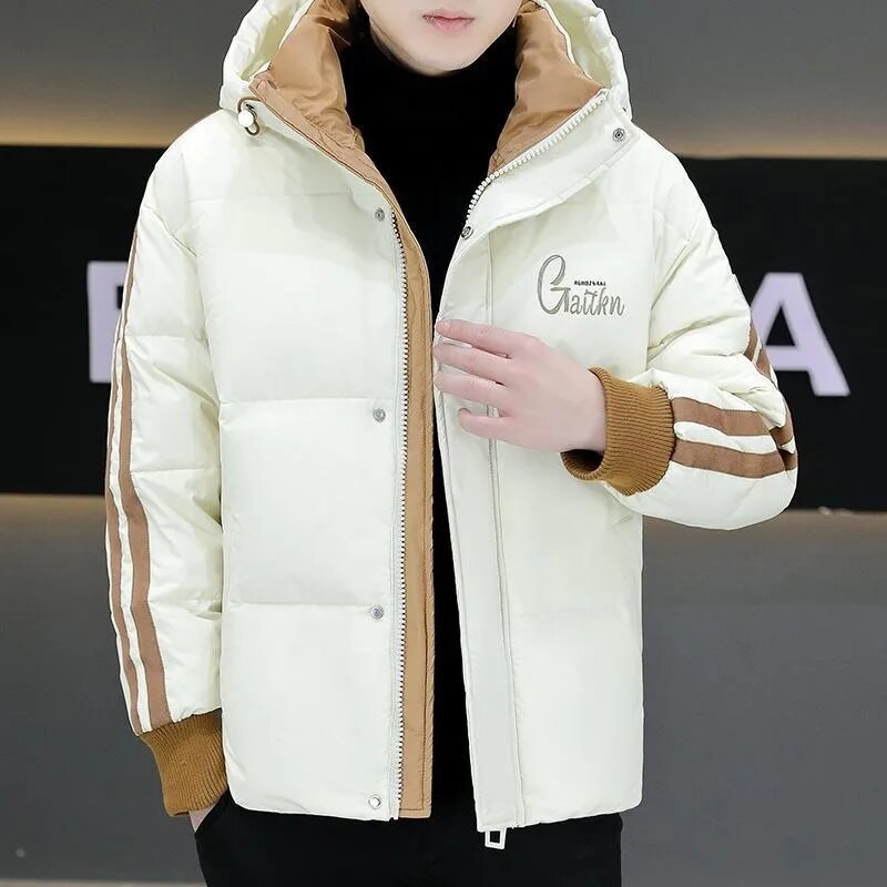 2024 Winter New Male Trend Down Jacket Men Loose Short Fashion Patchwork Thickened Warm Outwear Casual Large Size Hooded Outcoat