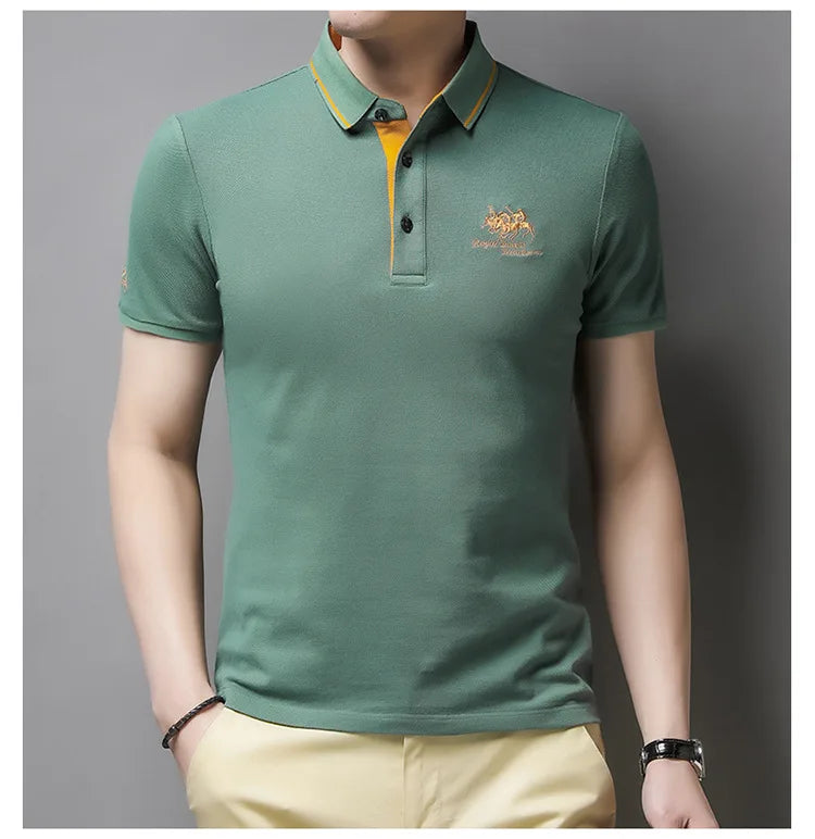 2024 Summer New Men's Embroidered Polo Collar 100% Cotton Short Sleeved Polo Shirt Fashion Solid Color Casual Top T-shirt M-4xl