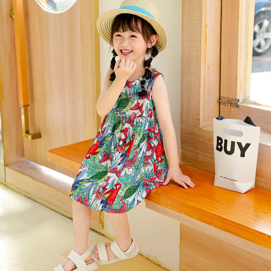 Summer Girl Dress Sleeveless Kids SundressPrinted Skirt Fashion Girls Clothing Beach Party Children's Clothing Princess Dresses