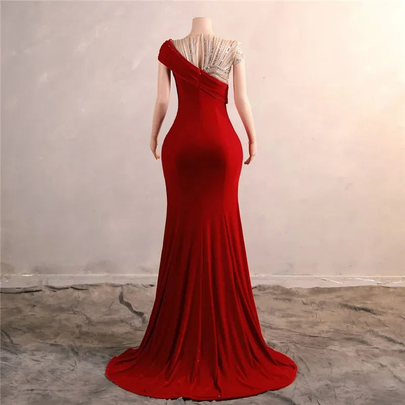 مجموعة أروين 2024 Red Velvet Sequin Evening Dresses Wedding Occasions Second Formal Bridal Gowns Sheer Cap Sleeve Off Shoulder Gala Robes