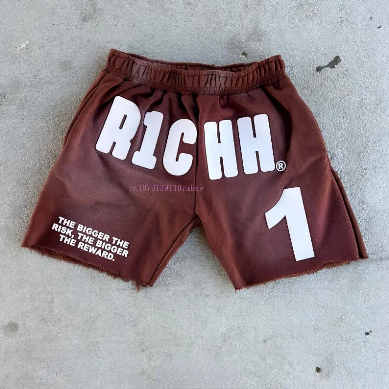 Solid Color Shorts Men Women American Retro Senior Rubber Letters Printed Five Pants Summer New Loose Thin Section Couple Shorts